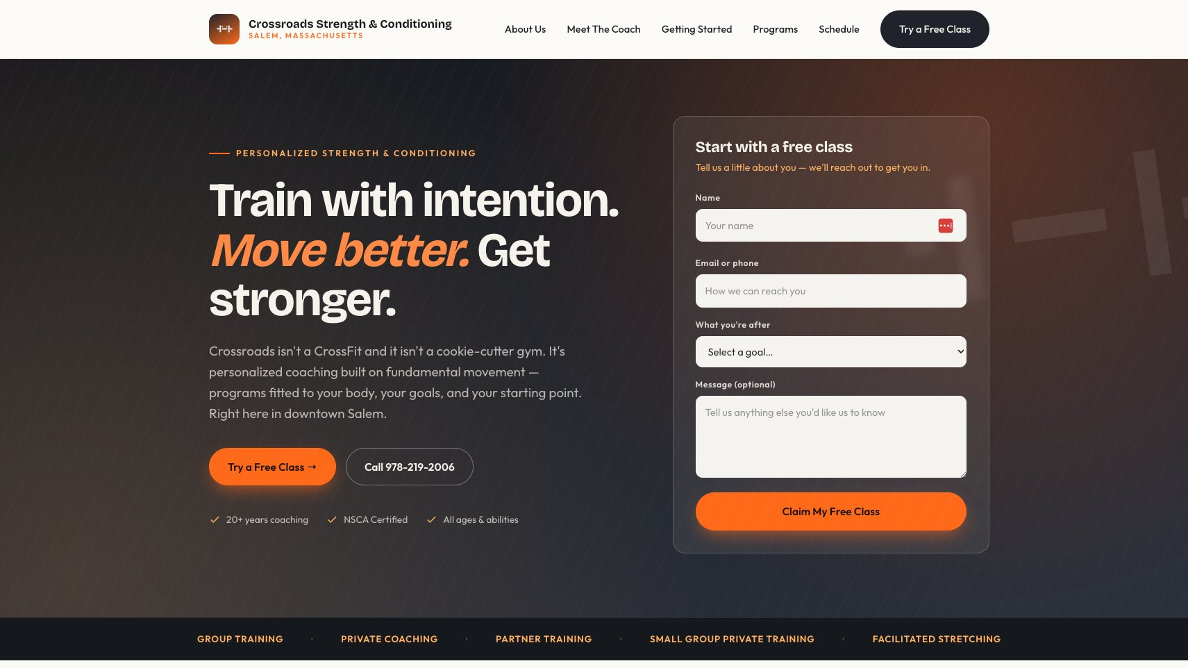 Crossroads Strength & Conditioning website — Salem, MA gym